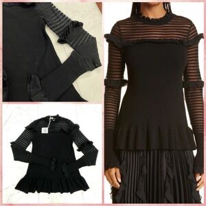 NWT Haute Hippie Striped Mock Neck Sweater In Sweater Black Size Small